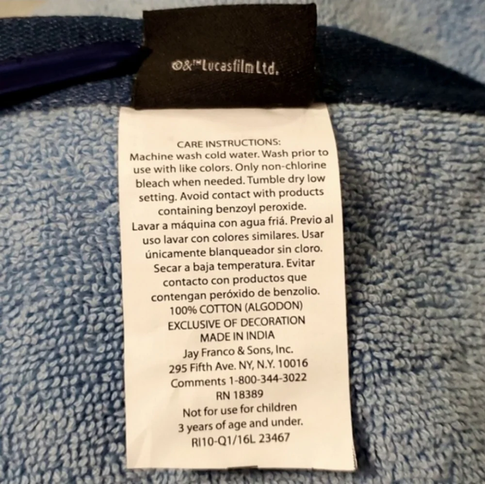 Disney Star Wars Embroidered Darth Vader Blue Bath Towel